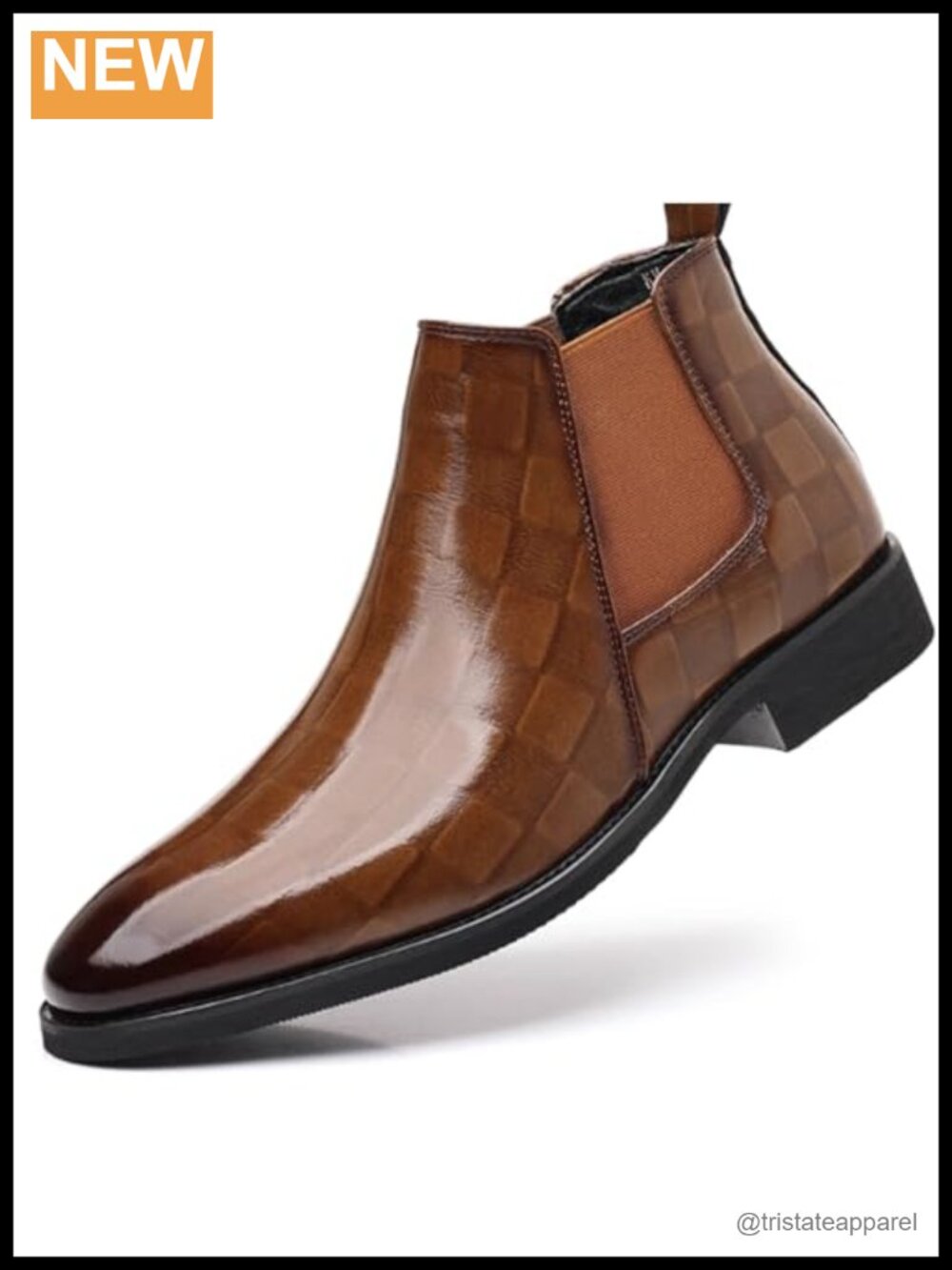 Men's Patent Leather Chelsea Boots Pointed Toe Slip On Ankle Business